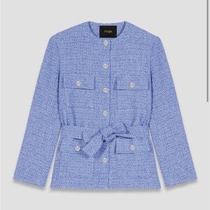 Maje Light Blue Tweed Belted Blazer LIKE NEW